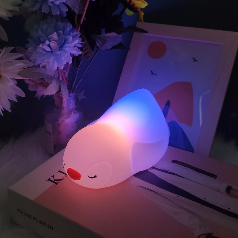 Bluejw Lying Penguin Night Light - Silicone Multicolor Bedside Lamp for Kids, Baby Nursery, Girlfriend - Rechargeable Night Lights Gift - Image 5